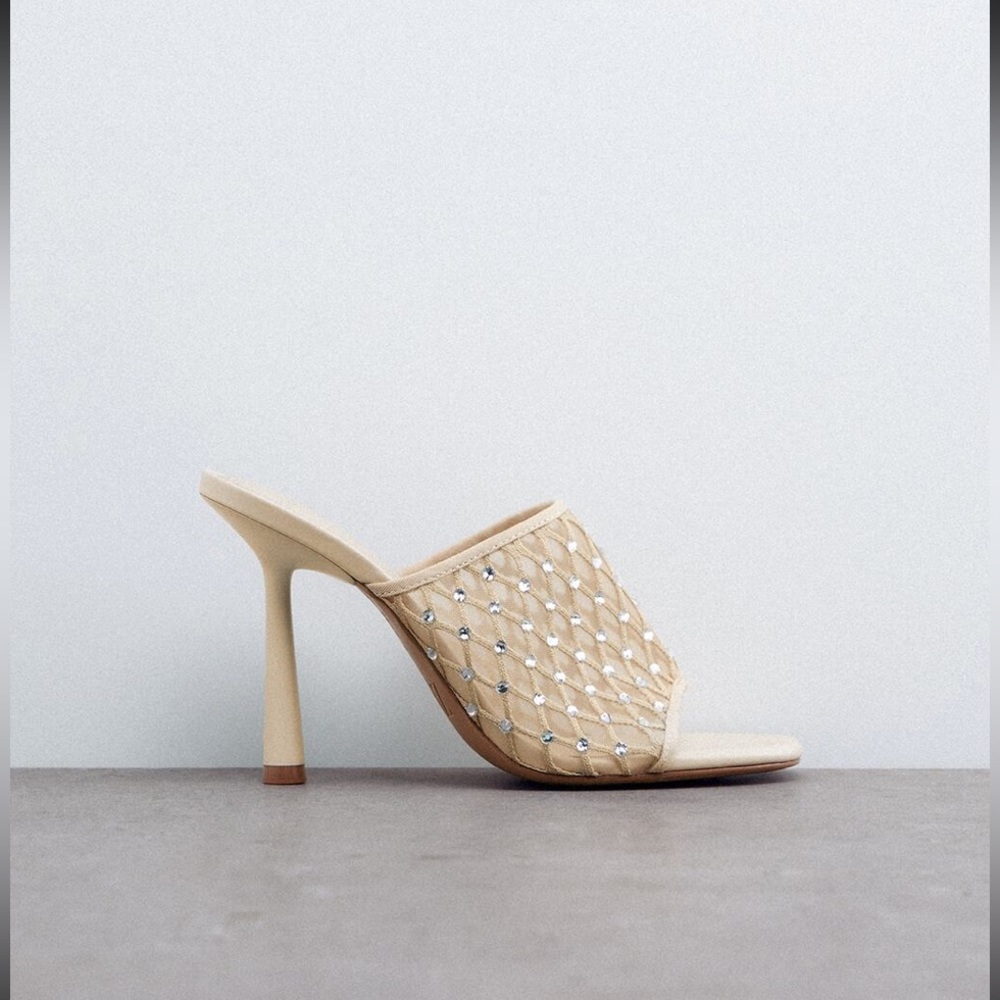 Zara rhinestone mesh slide heels